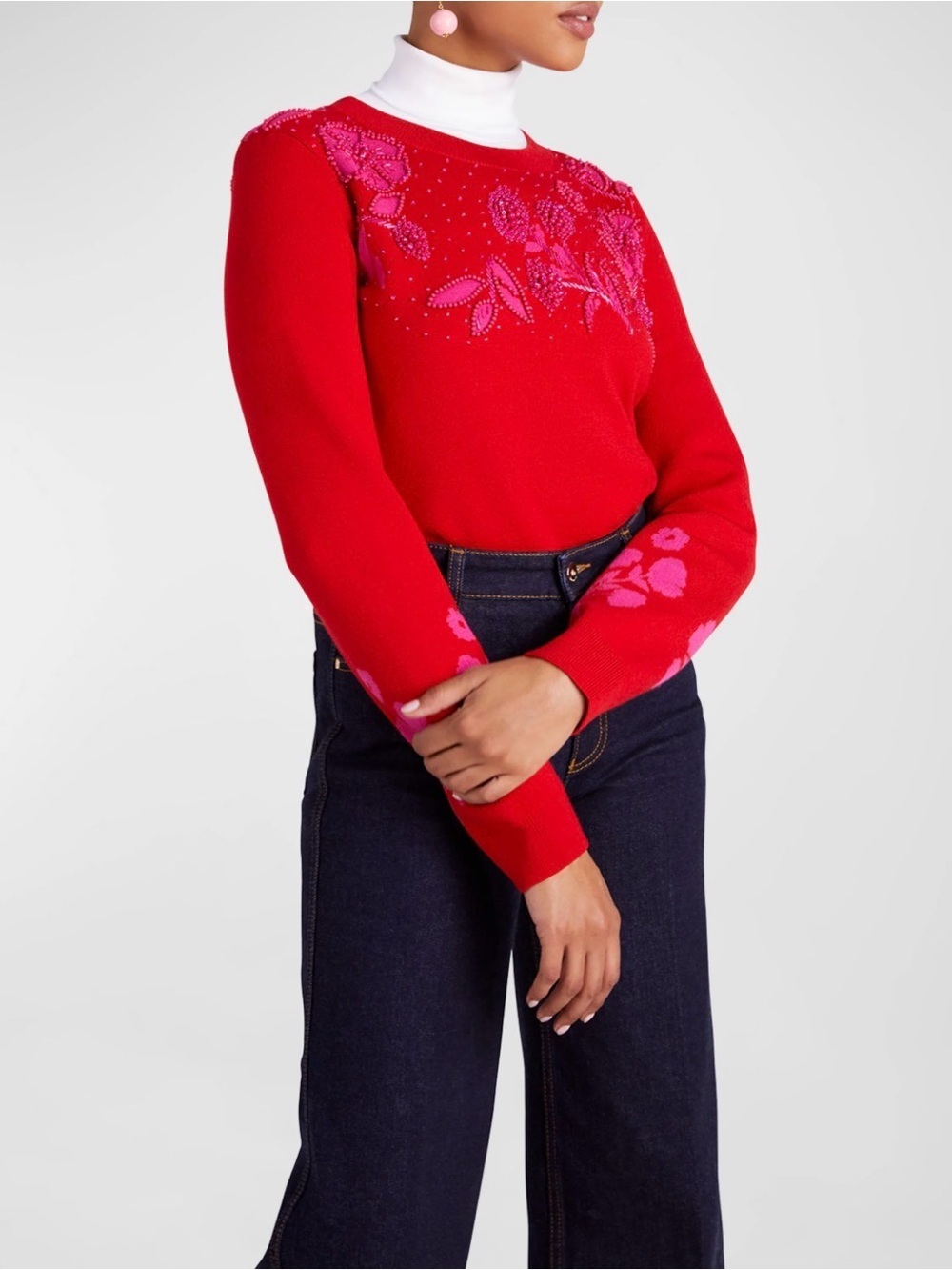 Kate Spade 100% wool Beaded Sweater 
Not a bright red , hint of cranberry in